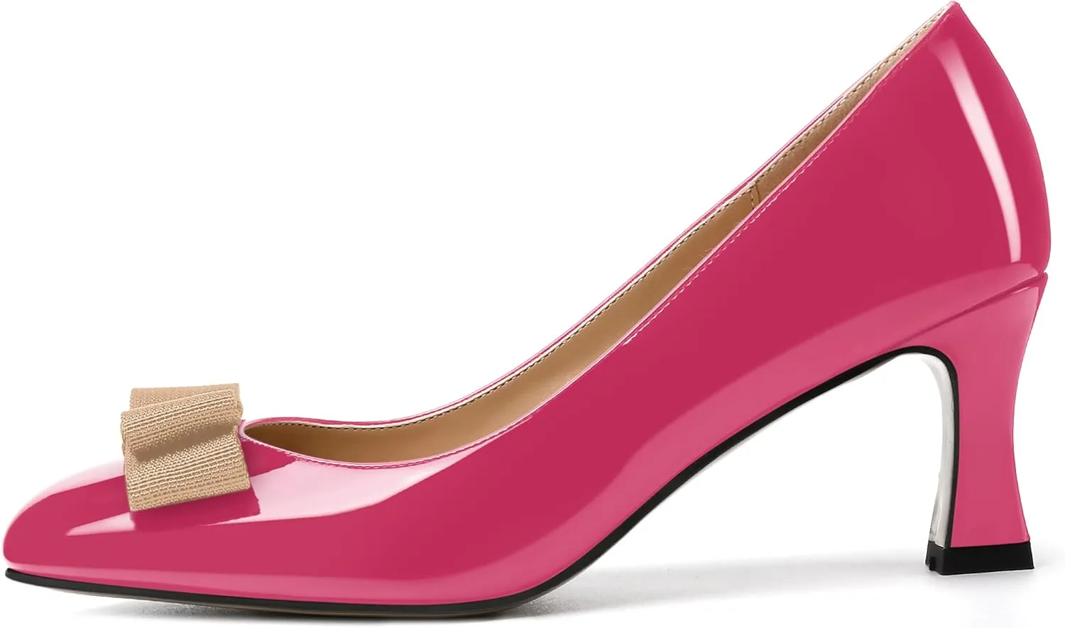 SKYSTERRY Women's Casual Round Toe Patent Bow Slip On Wedding Spool Mid Heel Pumps Shoes 2.5 Inch