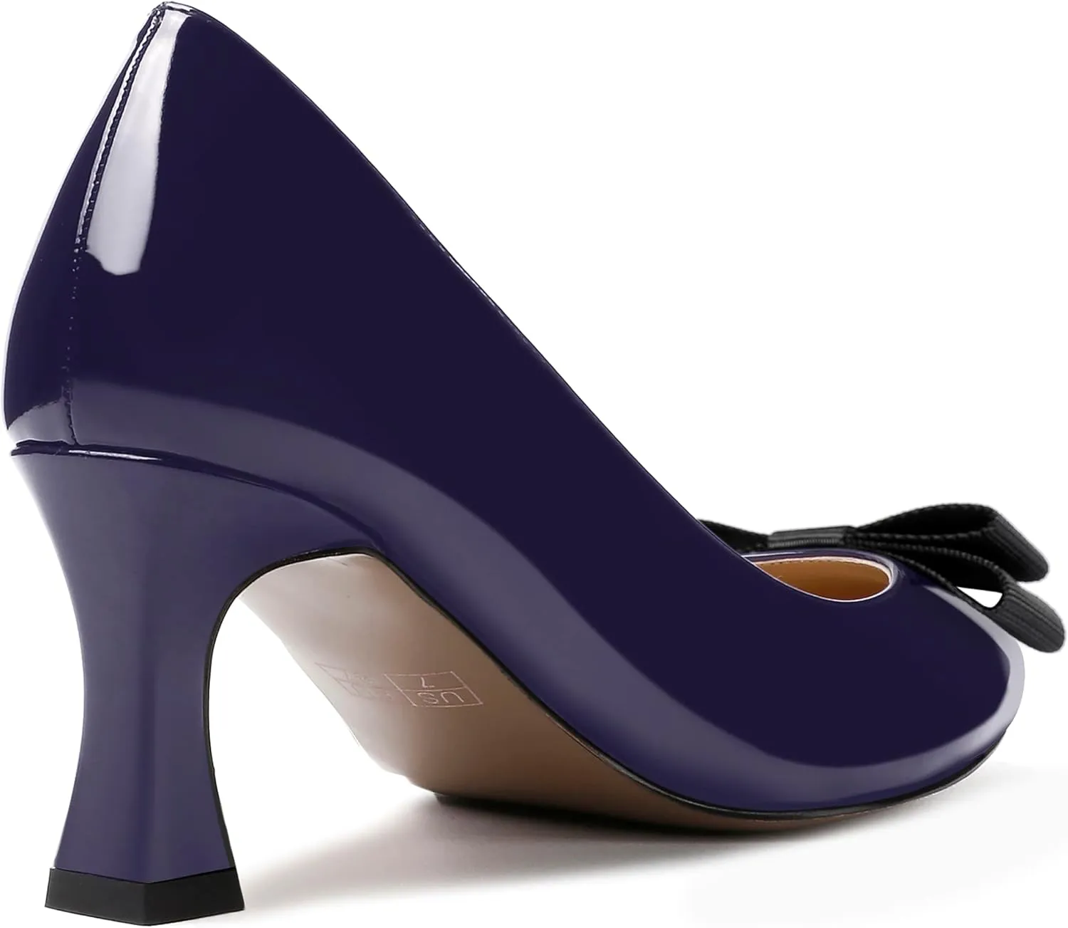 SKYSTERRY Women's Casual Round Toe Patent Bow Slip On Wedding Spool Mid Heel Pumps Shoes 2.5 Inch