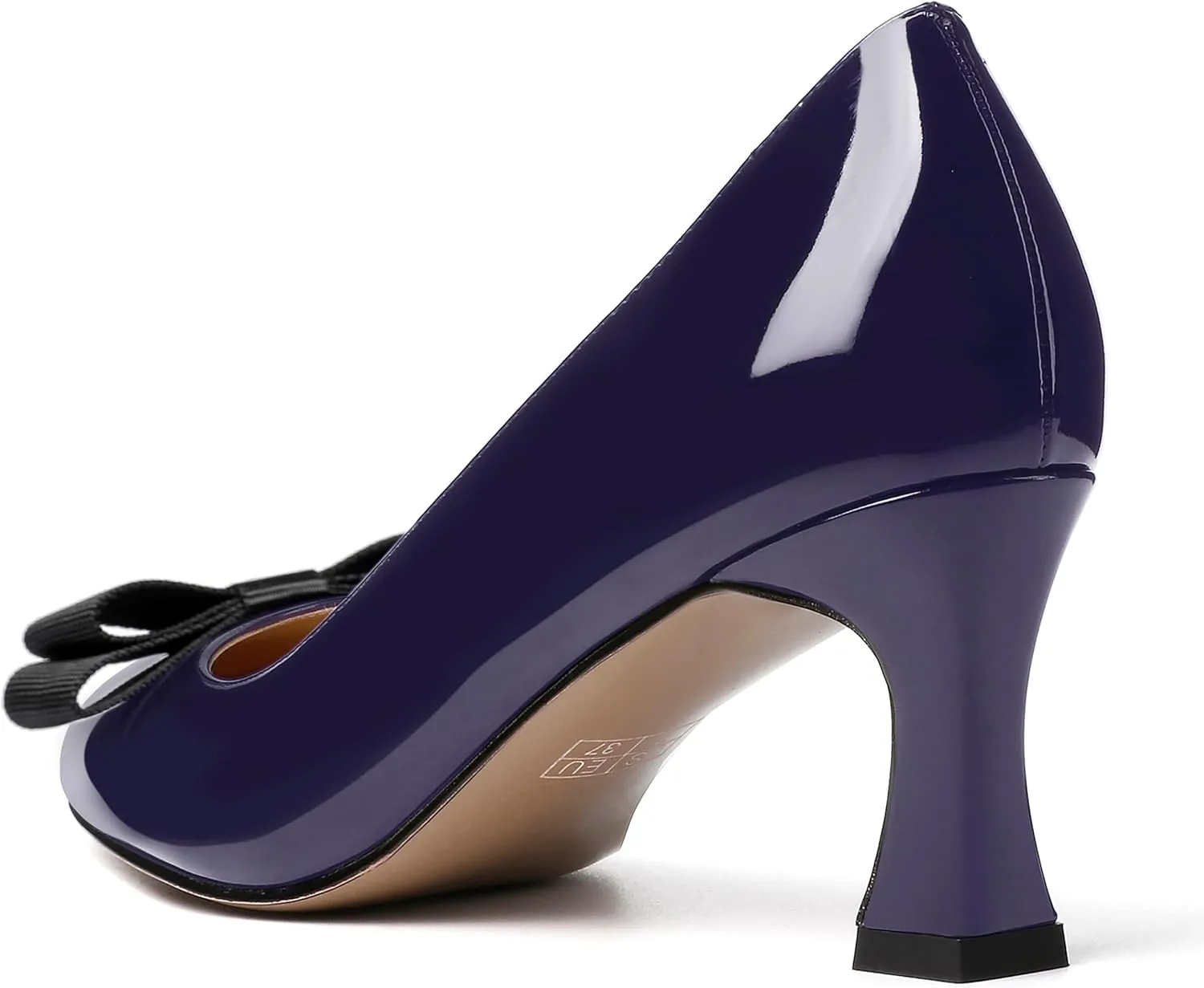 SKYSTERRY Women's Casual Round Toe Patent Bow Slip On Wedding Spool Mid Heel Pumps Shoes 2.5 Inch
