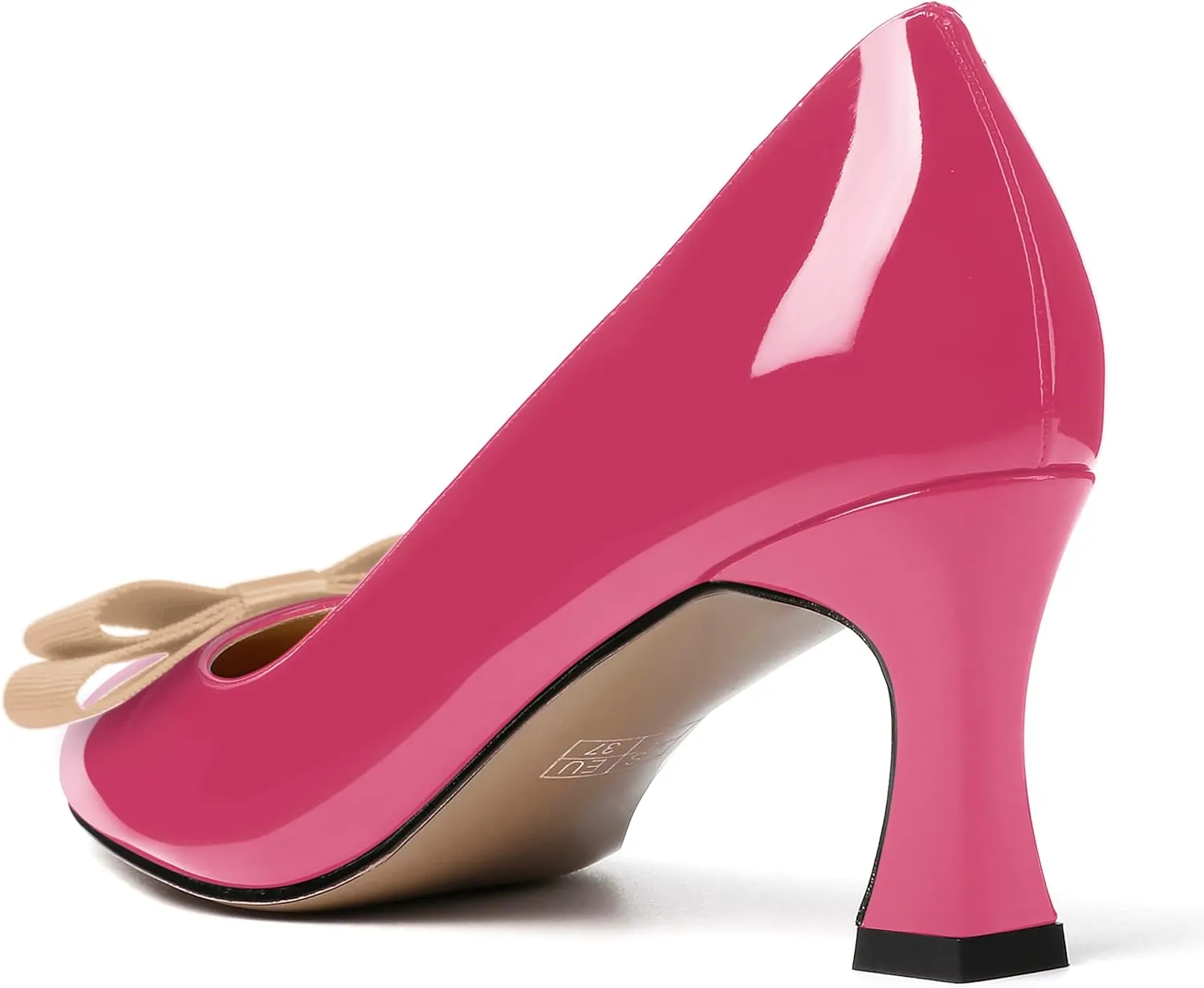 SKYSTERRY Women's Casual Round Toe Patent Bow Slip On Wedding Spool Mid Heel Pumps Shoes 2.5 Inch