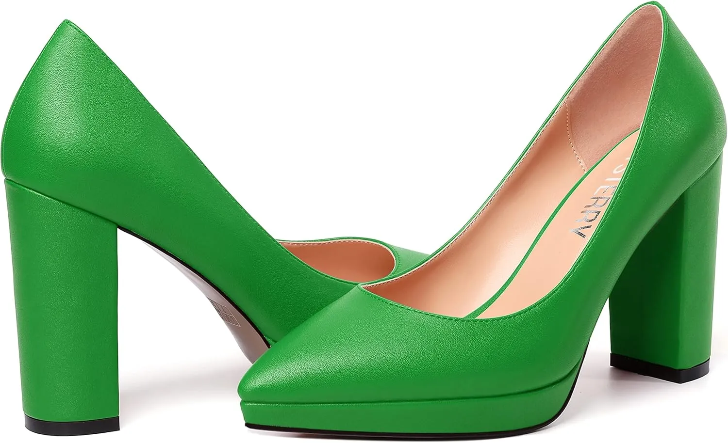 SKYSTERRY Womens Fashion Platform Pointed Toe Wedding Matte Slip On Block High Heel Pumps Shoes 4 Inch