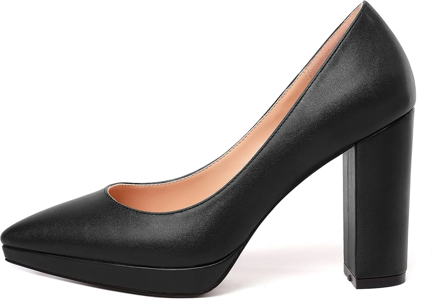 SKYSTERRY Womens Fashion Platform Pointed Toe Wedding Matte Slip On Block High Heel Pumps Shoes 4 Inch