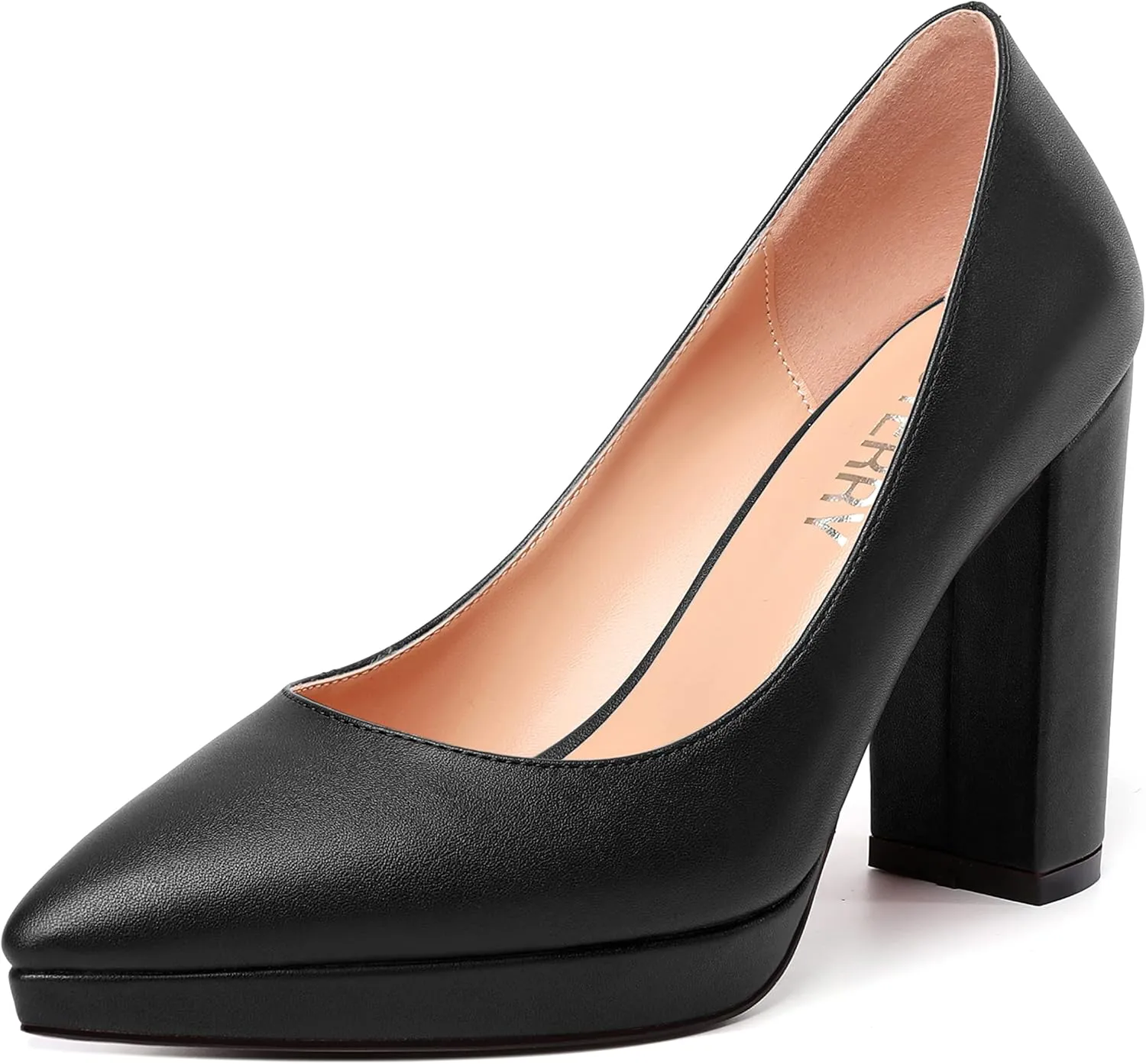 SKYSTERRY Womens Fashion Platform Pointed Toe Wedding Matte Slip On Block High Heel Pumps Shoes 4 Inch