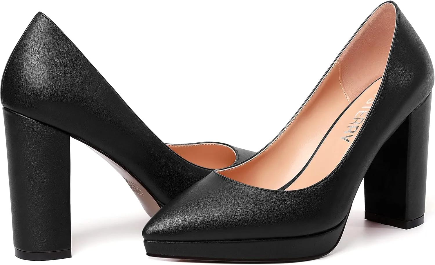 SKYSTERRY Womens Fashion Platform Pointed Toe Wedding Matte Slip On Block High Heel Pumps Shoes 4 Inch