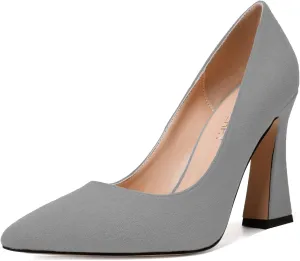 SKYSTERRY Womens Office Suede Slip On Casual Pointed Toe Spool High Heel Pumps Shoes 4 Inch