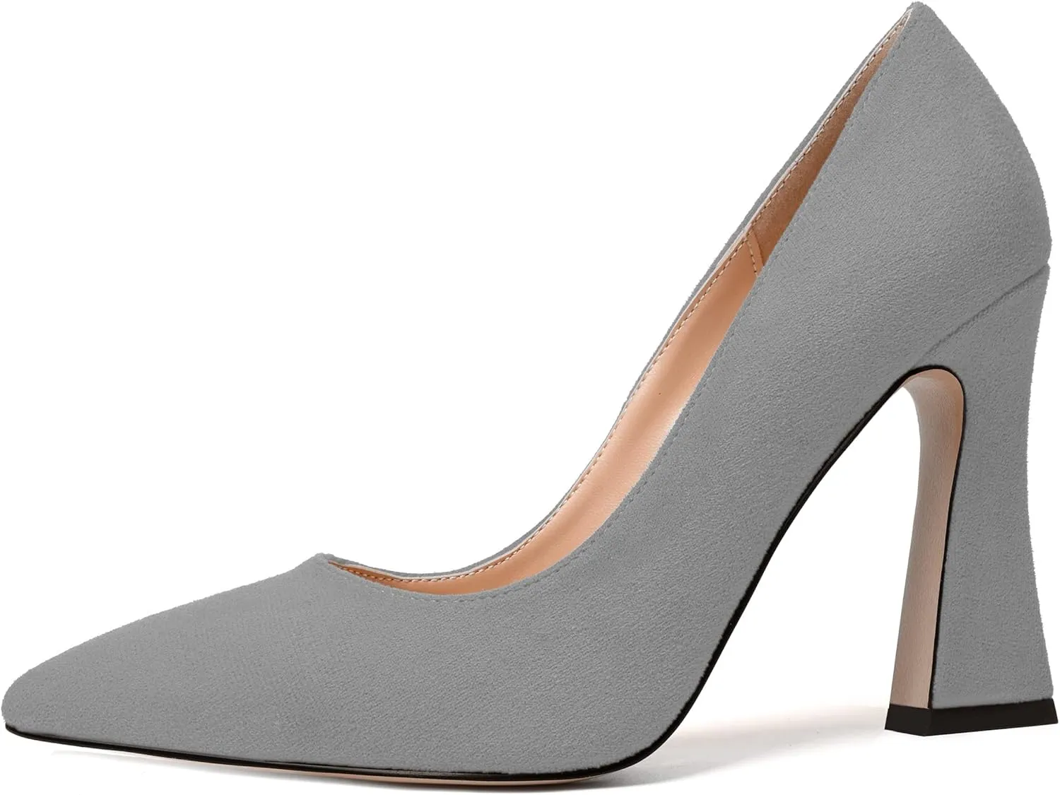 SKYSTERRY Womens Office Suede Slip On Casual Pointed Toe Spool High Heel Pumps Shoes 4 Inch