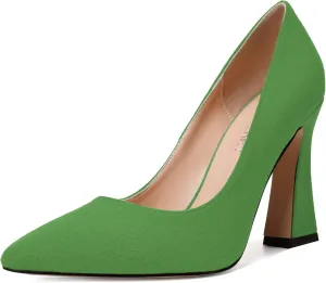 SKYSTERRY Womens Office Suede Slip On Casual Pointed Toe Spool High Heel Pumps Shoes 4 Inch