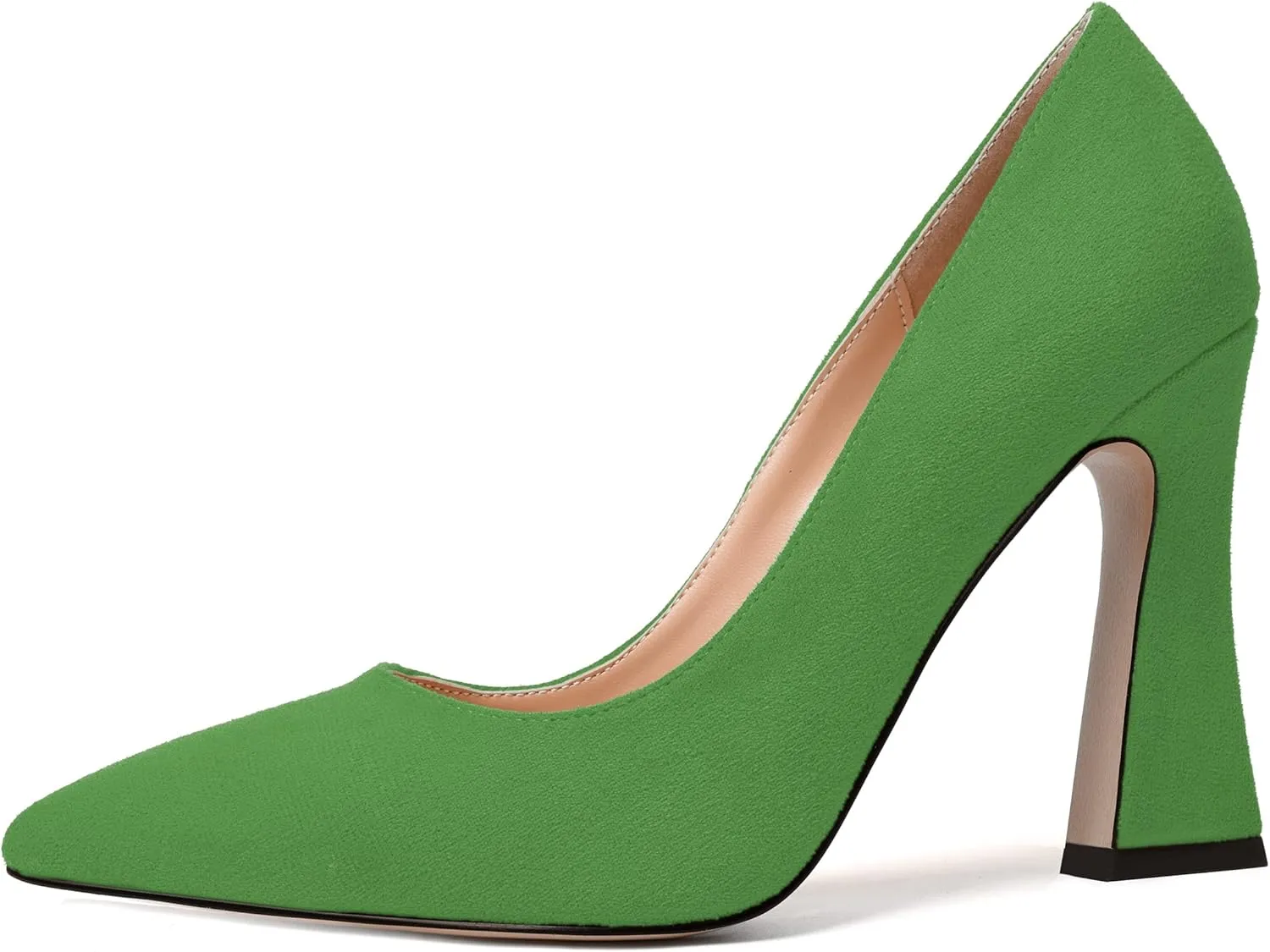 SKYSTERRY Womens Office Suede Slip On Casual Pointed Toe Spool High Heel Pumps Shoes 4 Inch