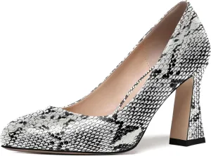 SKYSTERRY Womens Patent Slip On Round Toe Office Casual Spool High Heel Pumps Shoes 3.3 Inch
