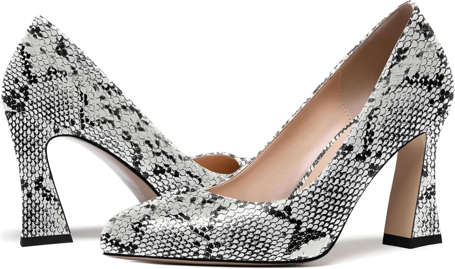 SKYSTERRY Womens Patent Slip On Round Toe Office Casual Spool High Heel Pumps Shoes 3.3 Inch