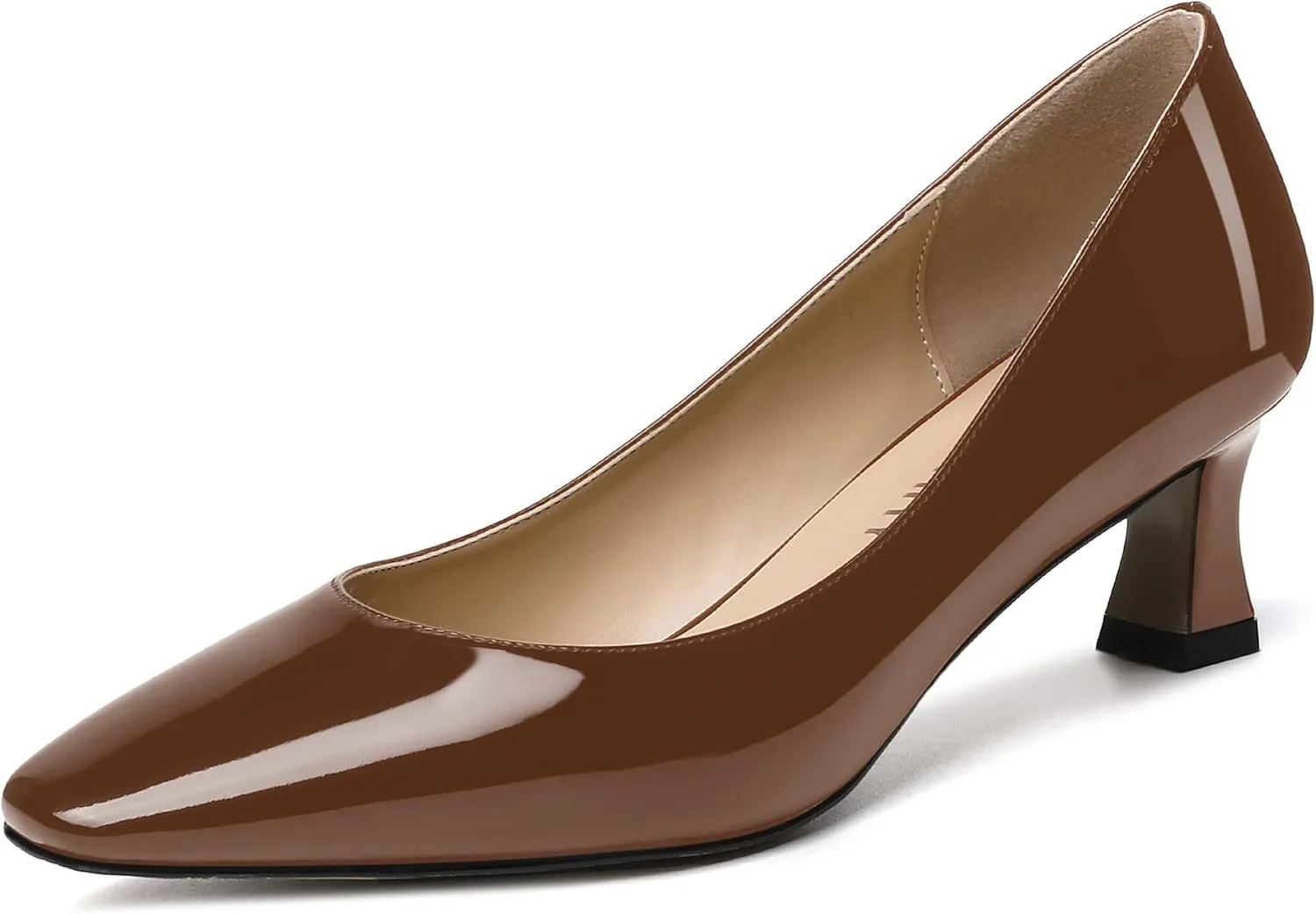 SKYSTERRY Women's Square Toe Casual Office Slip On Patent Spool Low Heel Pumps Shoes 2 Inch