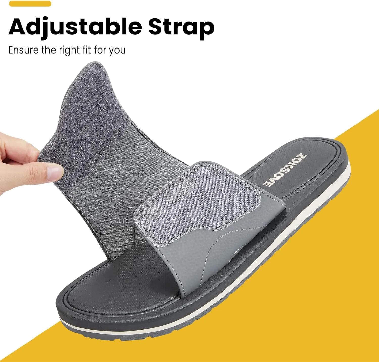 Slides for Men - Adjustable Slide Sandals Slip On- Open Toe Memory Foam Beach Sandals - Comfortable Summer Footwear for indoor/outdoor - Black 7