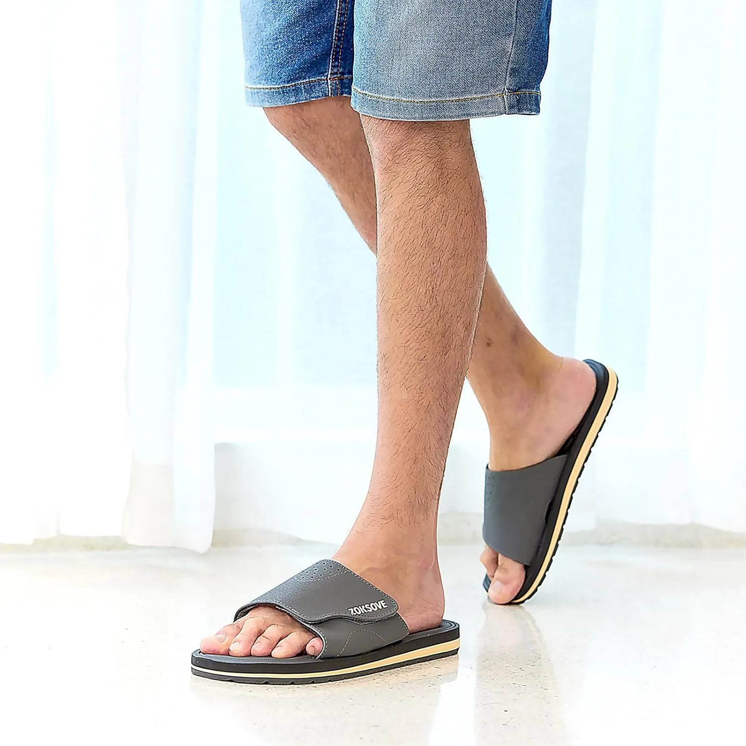 Slides for Men - Adjustable Slide Sandals Slip On- Open Toe Memory Foam Beach Sandals - Comfortable Summer Footwear for indoor/outdoor - Black 7