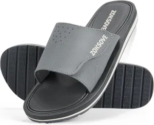 Slides for Men - Adjustable Slide Sandals Slip On- Open Toe Memory Foam Beach Sandals - Comfortable Summer Footwear for indoor/outdoor - Black 7