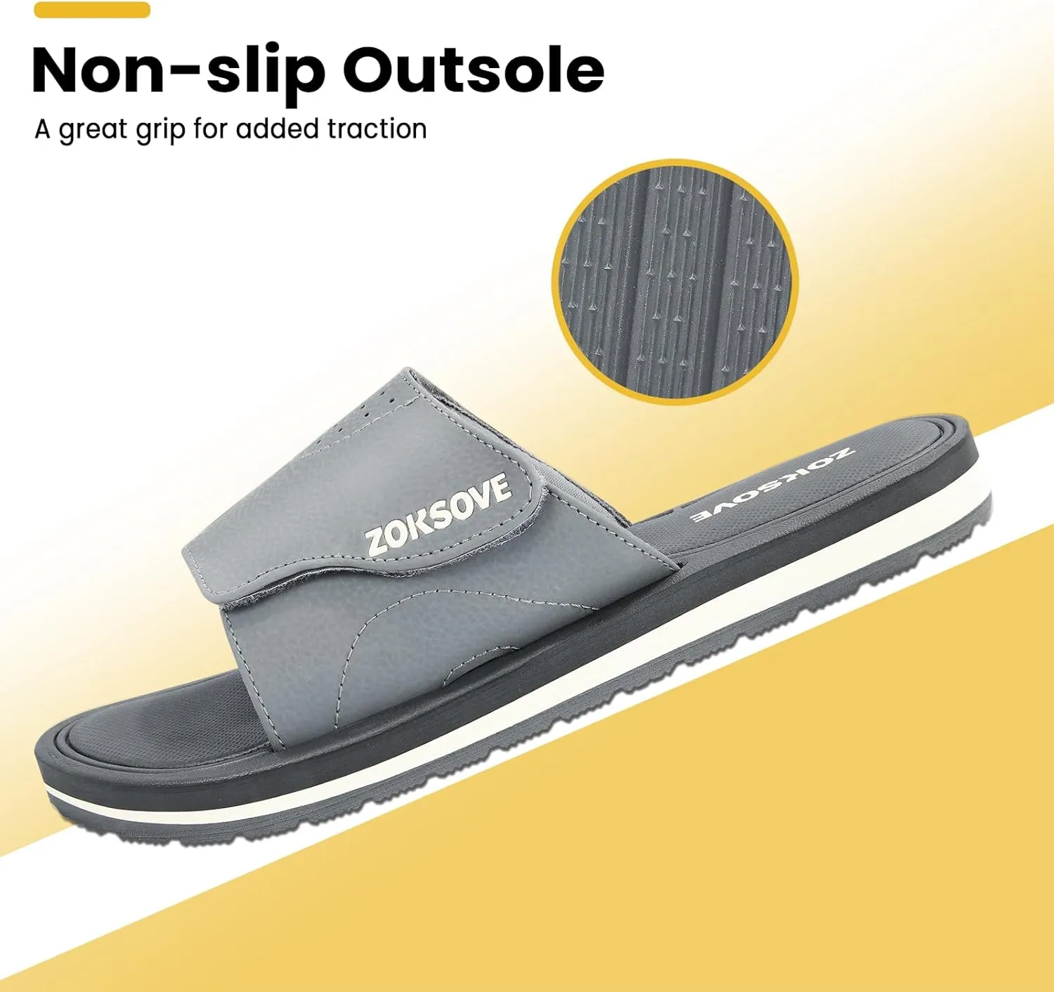 Slides for Men - Adjustable Slide Sandals Slip On- Open Toe Memory Foam Beach Sandals - Comfortable Summer Footwear for indoor/outdoor - Black 7