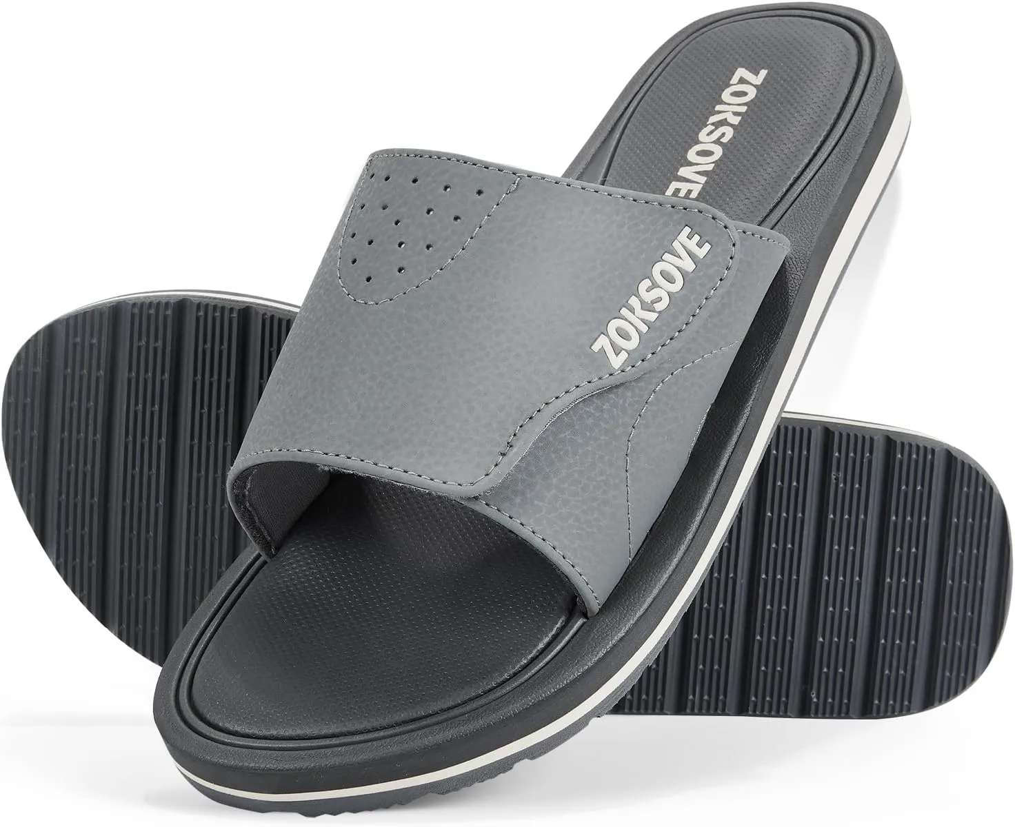 Slides for Men - Adjustable Slide Sandals Slip On- Open Toe Memory Foam Beach Sandals - Comfortable Summer Footwear for indoor/outdoor - Black 7