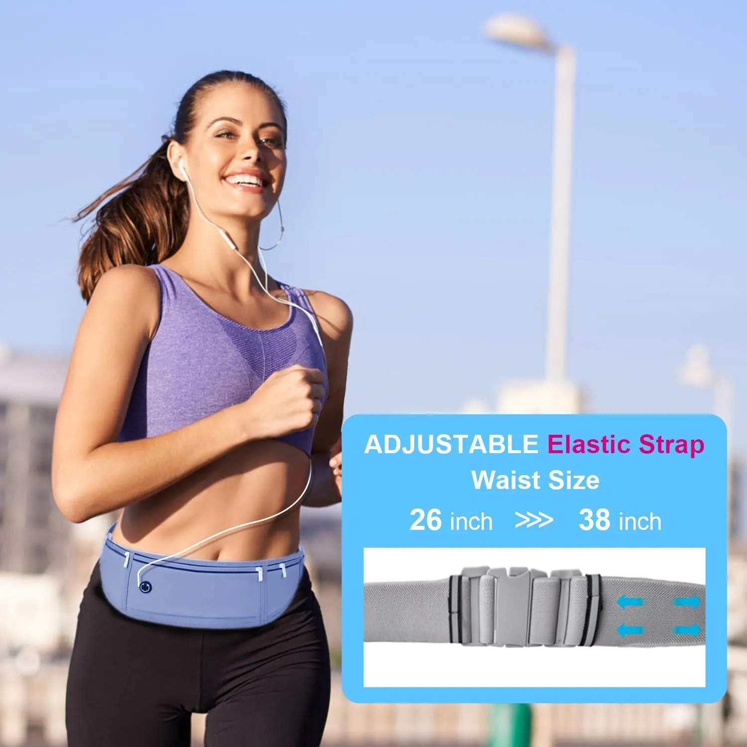 Slim Running Belt for Women Men,Runners Fanny Pack Phone Holder,Money Belt,Running Gear Accessories,with 3 Pockets.(Blue)