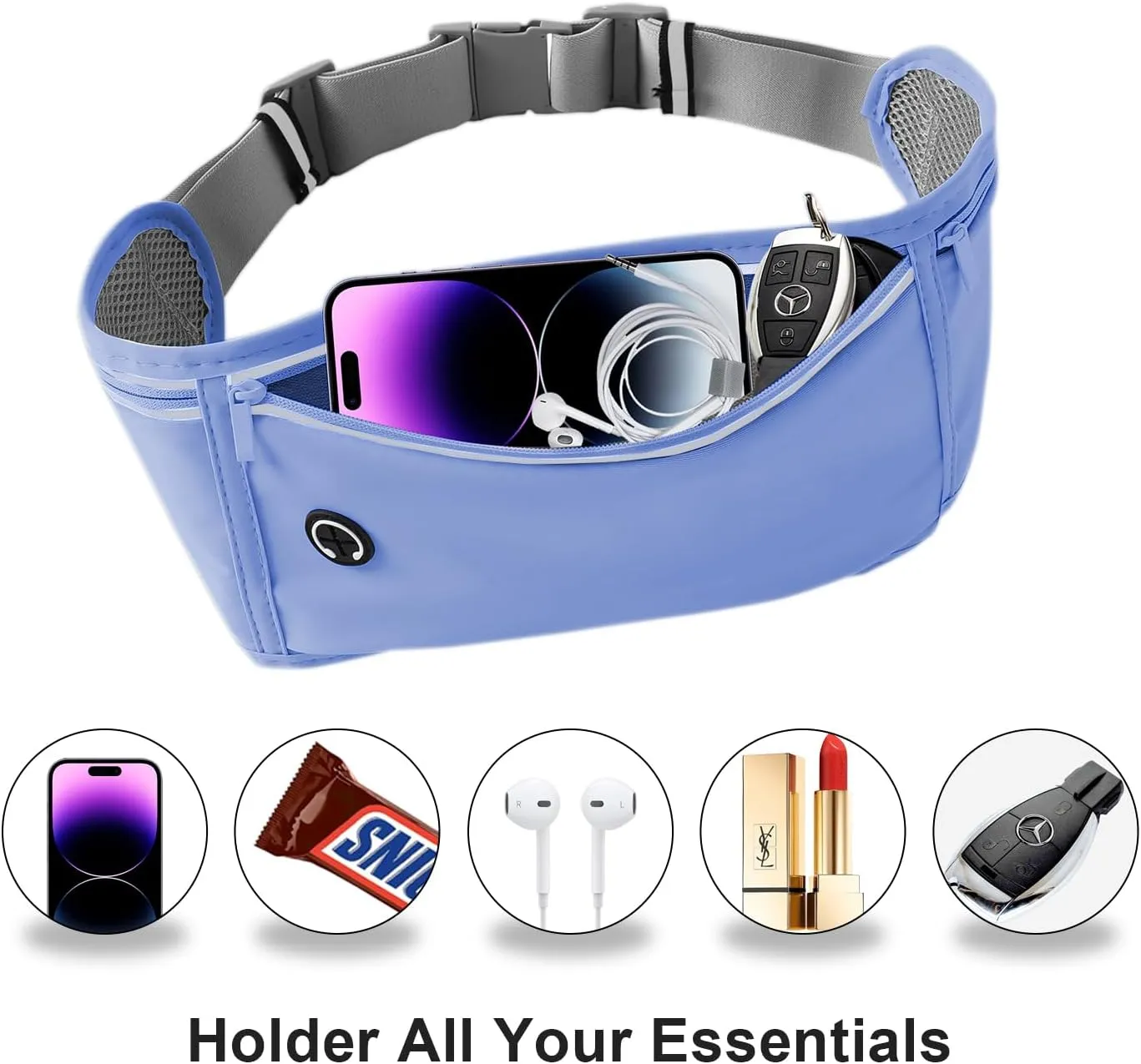 Slim Running Belt for Women Men,Runners Fanny Pack Phone Holder,Money Belt,Running Gear Accessories,with 3 Pockets.(Blue)