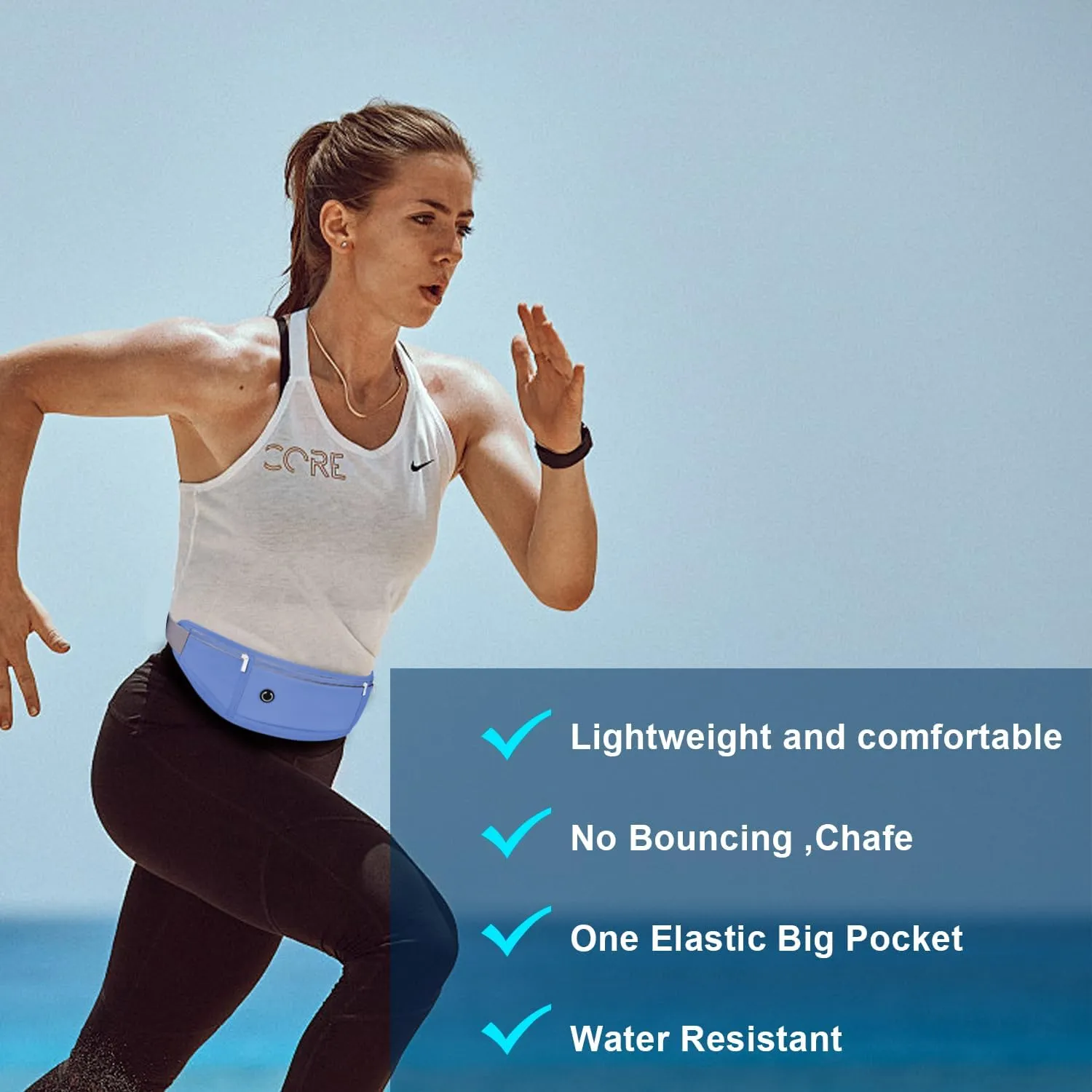 Slim Running Belt for Women Men,Runners Fanny Pack Phone Holder,Money Belt,Running Gear Accessories,with 3 Pockets.(Blue)