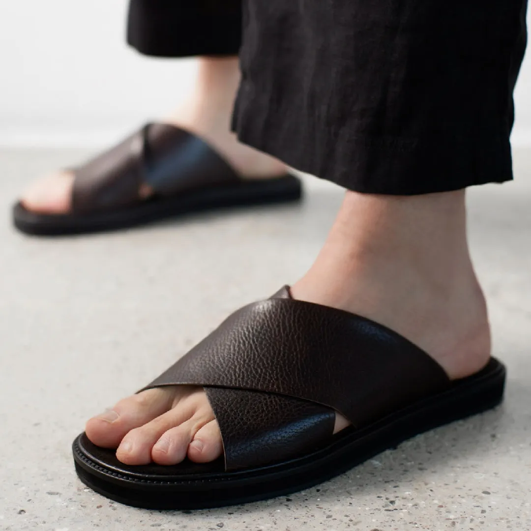 Slip-in cross leather sandal