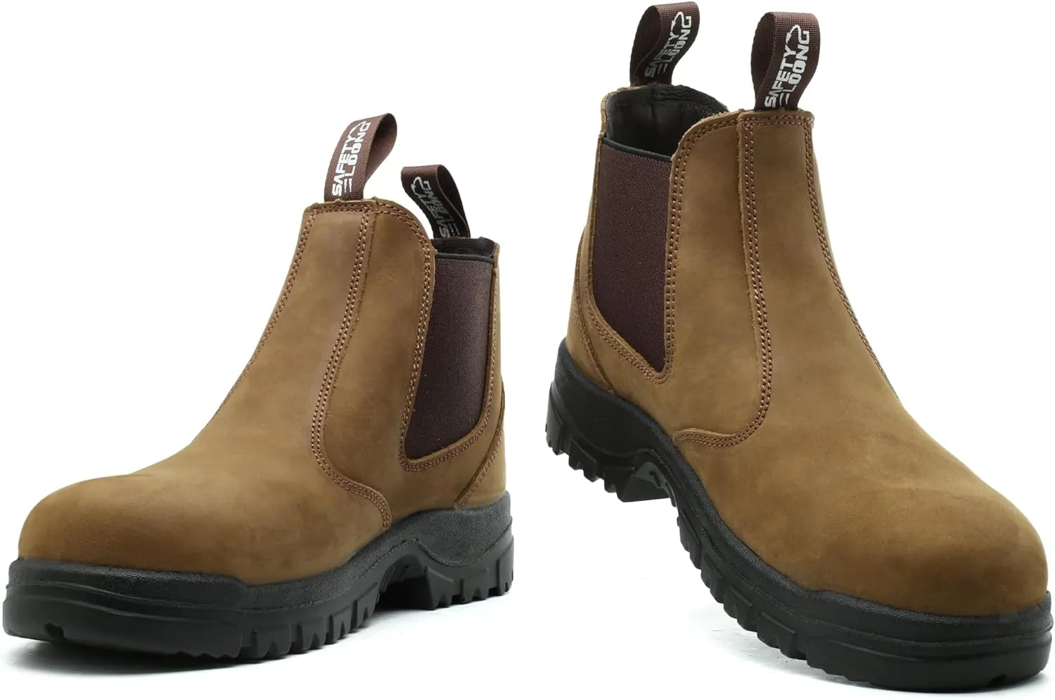 Slip on Work Boots for Men Soft/Composite Toe Comfort Leather Abrasion Puncture Slip Resistant Sole Safety Chelsea