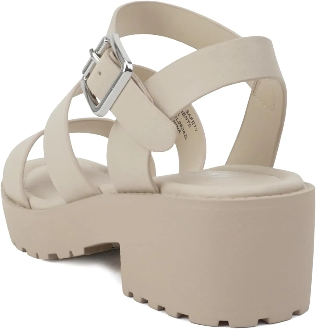 Soda ACCOUNT-2 ~ Little Kids/Children/Girls Open Toe Two Bands Lug sole Fashion Block Heel Sandals with Adjustable Ankle Strap