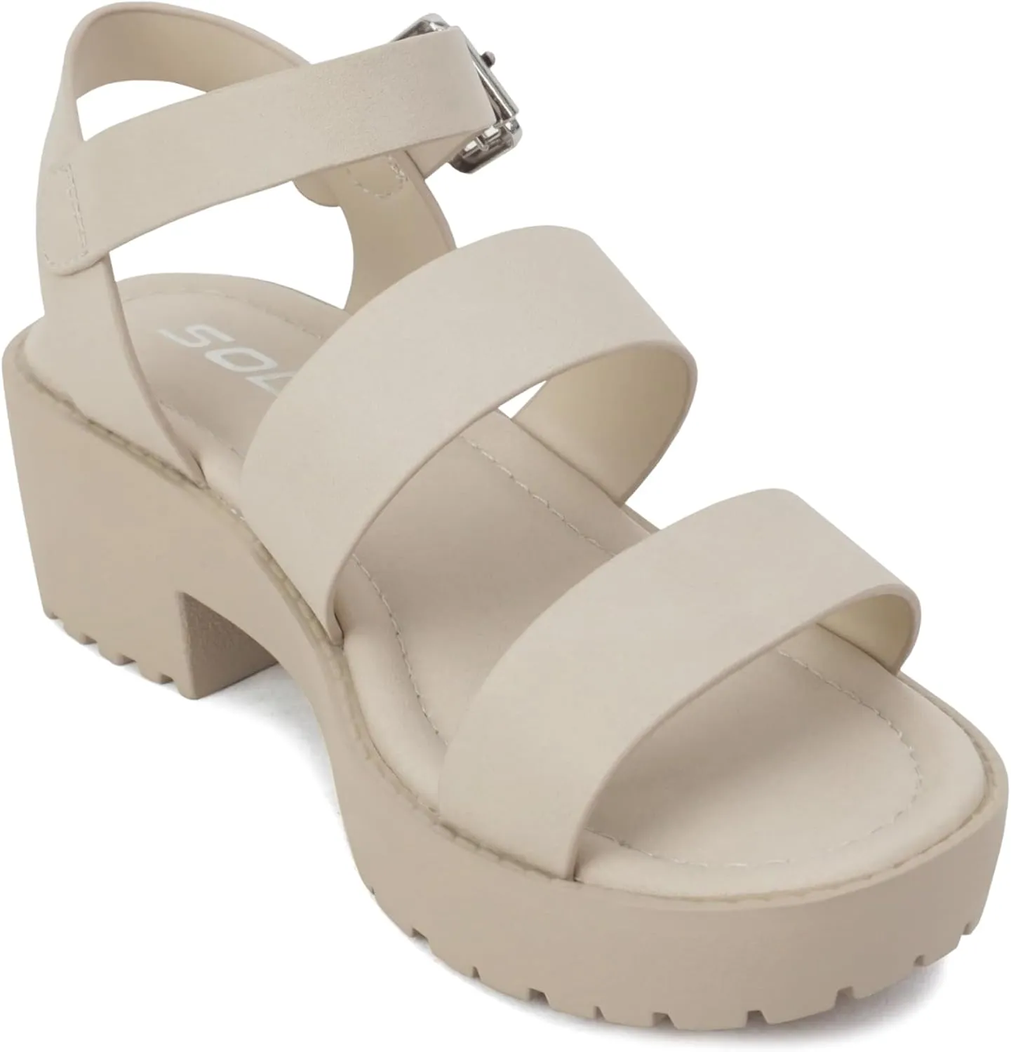 Soda ACCOUNT-2 ~ Little Kids/Children/Girls Open Toe Two Bands Lug sole Fashion Block Heel Sandals with Adjustable Ankle Strap