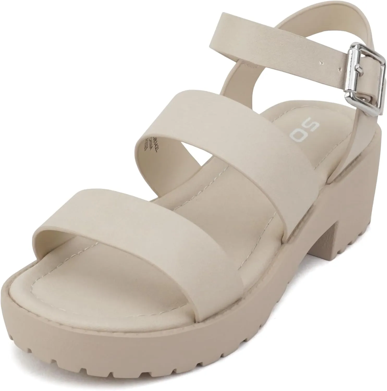 Soda ACCOUNT-2 ~ Little Kids/Children/Girls Open Toe Two Bands Lug sole Fashion Block Heel Sandals with Adjustable Ankle Strap