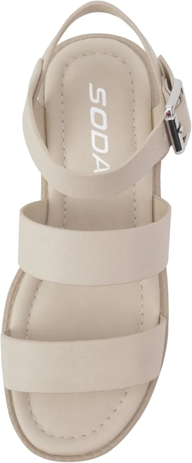 Soda ACCOUNT-2 ~ Little Kids/Children/Girls Open Toe Two Bands Lug sole Fashion Block Heel Sandals with Adjustable Ankle Strap