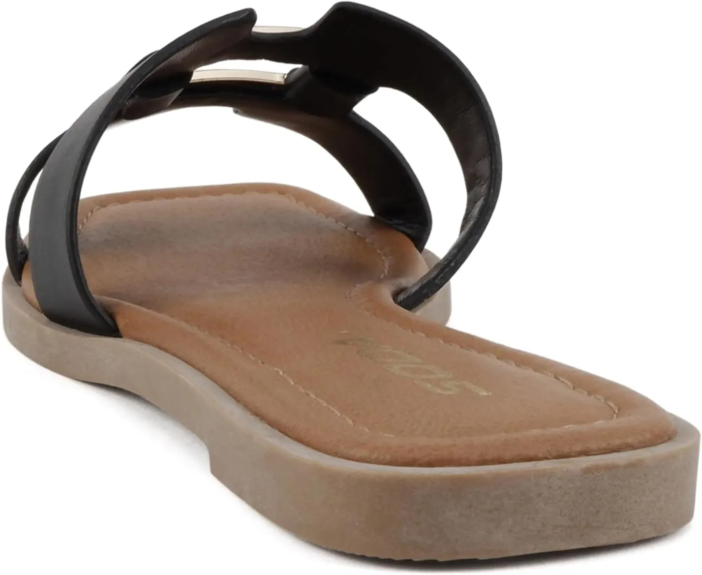 Soda “FENG” ~ Women Square Toe H-Band Slip-On Fashion Slide Sandal with Buckle Detail