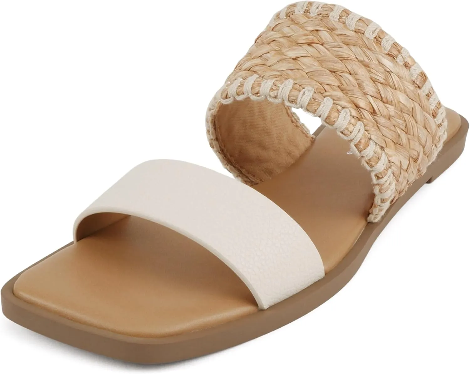 Soda Lysett ~ Women Square Toe Double Band Lug Slide Sandals
