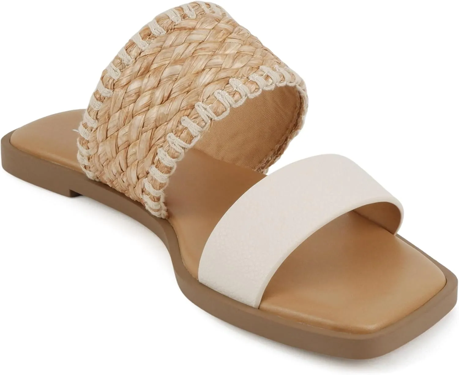 Soda Lysett ~ Women Square Toe Double Band Lug Slide Sandals