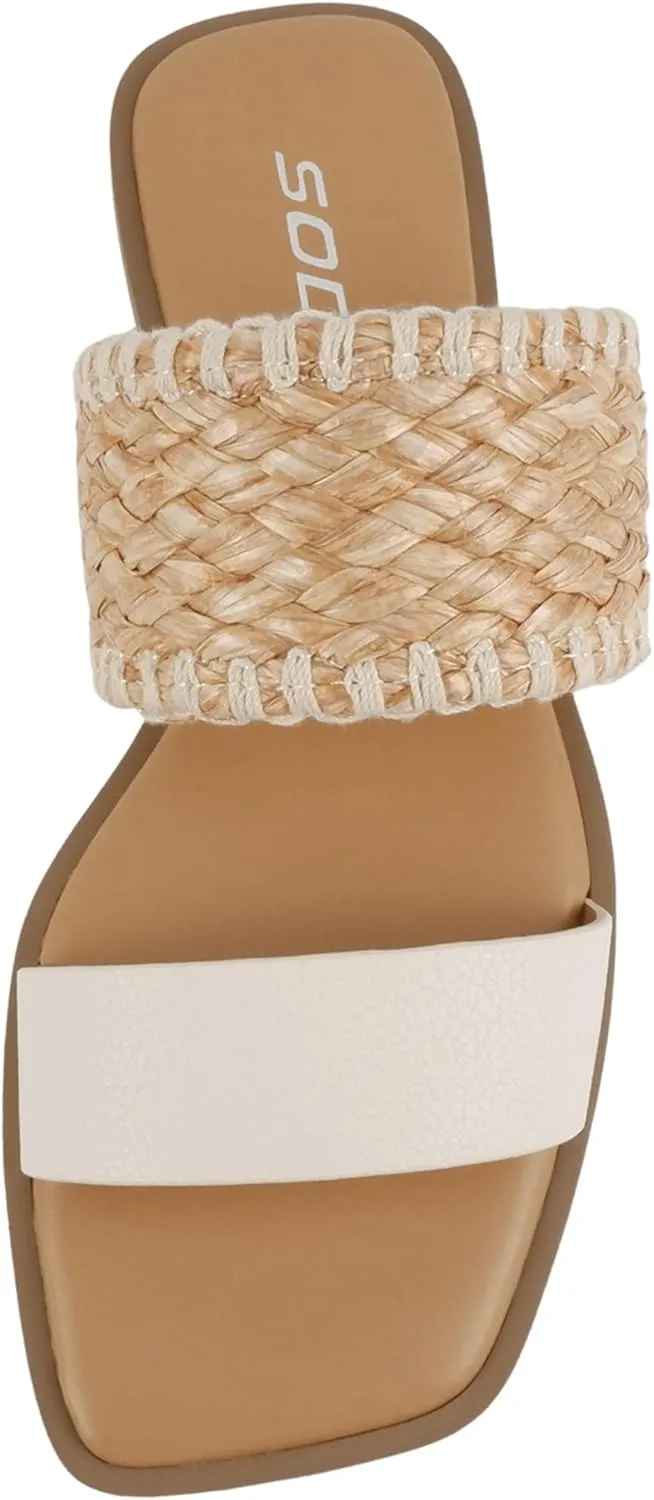 Soda Lysett ~ Women Square Toe Double Band Lug Slide Sandals