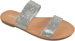 Soda Shoes Women Flip Flops Slippers Sandals Double Strap Slide Casual Bling Rhinestone Crystals AMONG-S