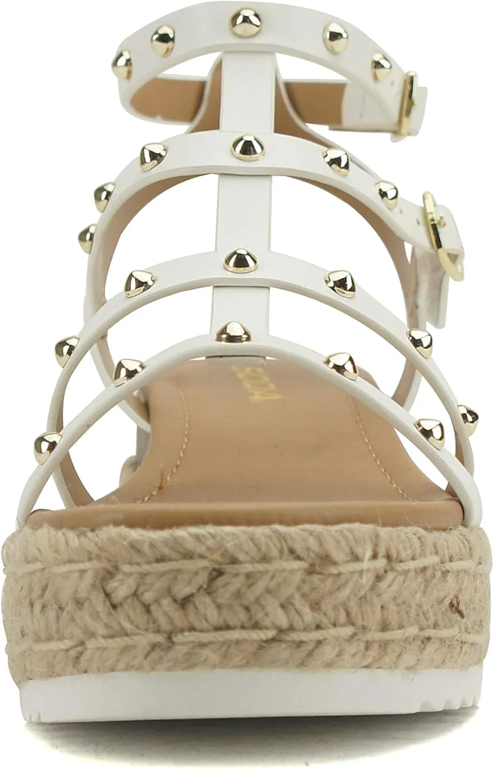Soda SOMEHOW ~ Women Open Toe Espadrille Wrap Flatform with Round Stud Fisherman Upper Adjustable Buckles Fashion Wedge Sandals