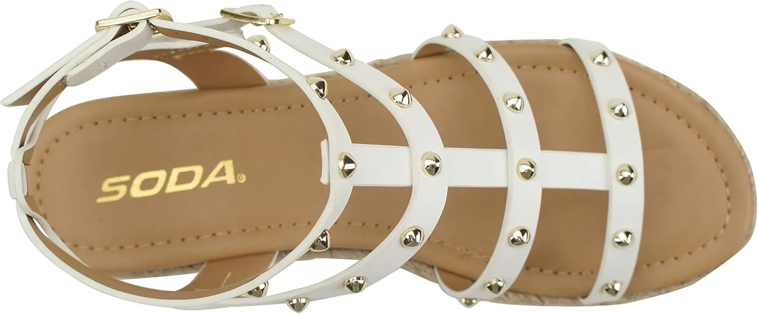 Soda SOMEHOW ~ Women Open Toe Espadrille Wrap Flatform with Round Stud Fisherman Upper Adjustable Buckles Fashion Wedge Sandals