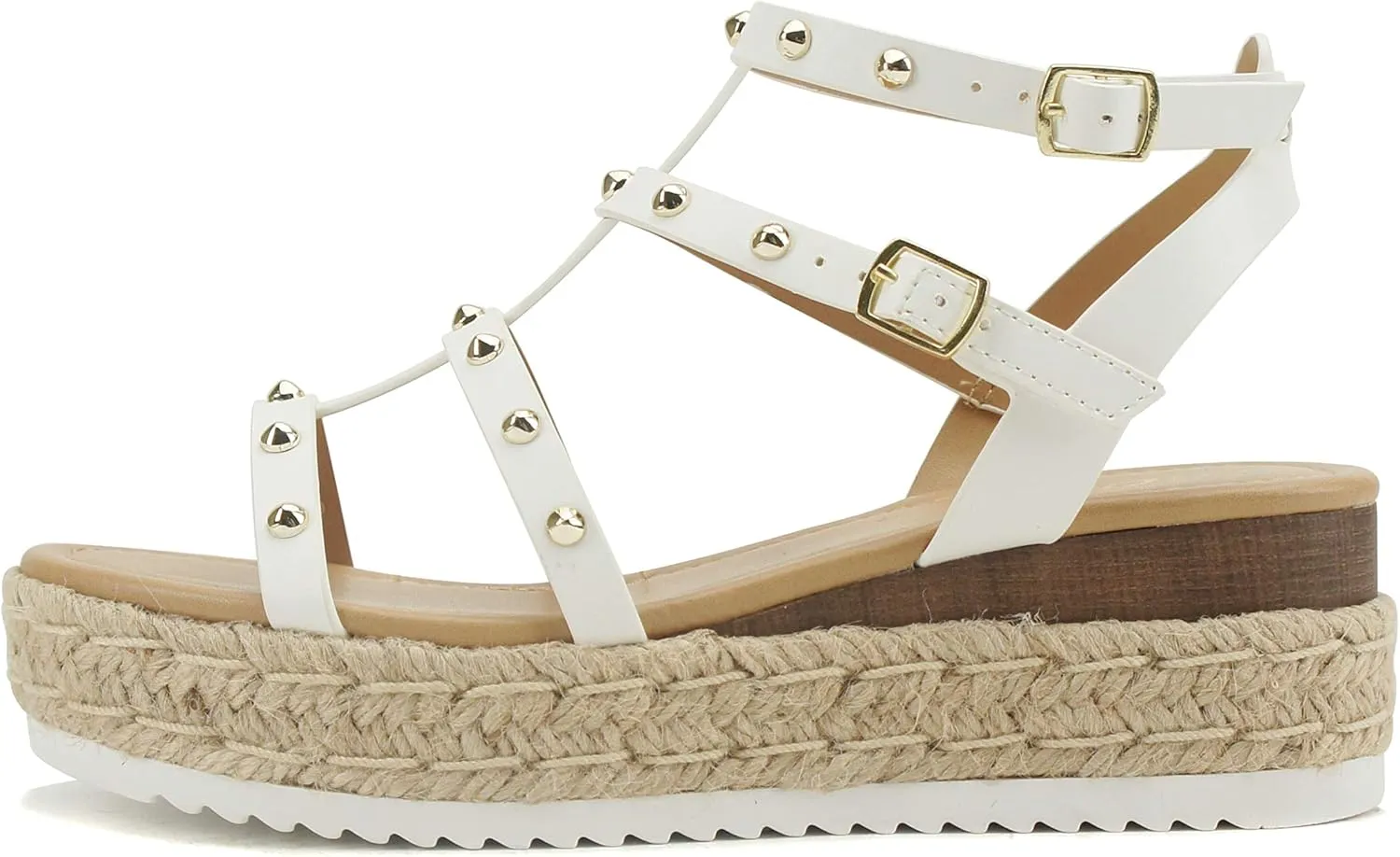 Soda SOMEHOW ~ Women Open Toe Espadrille Wrap Flatform with Round Stud Fisherman Upper Adjustable Buckles Fashion Wedge Sandals