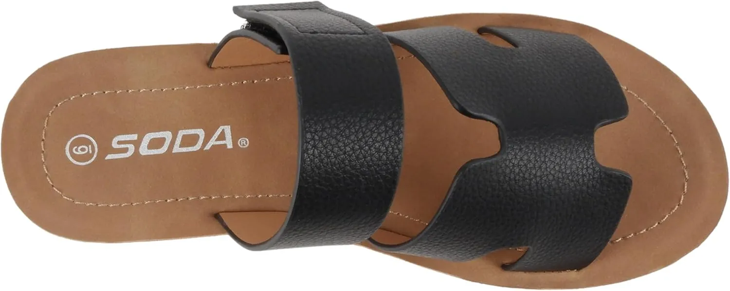 Soda “Tonya” ~ Women Open Round Toe Double Strap Slide On Sandal