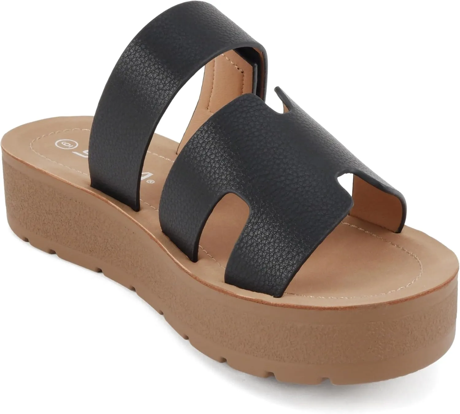 Soda “Tonya” ~ Women Open Round Toe Double Strap Slide On Sandal