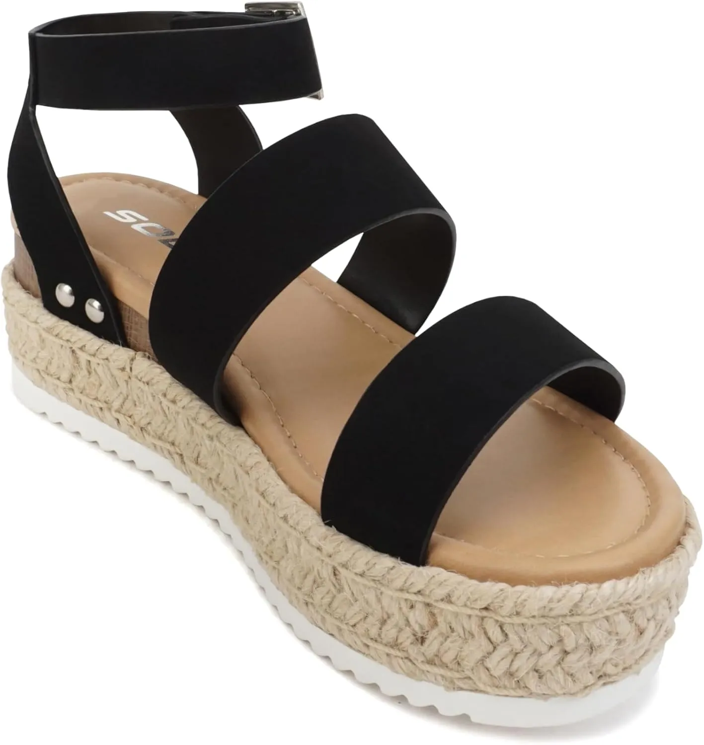 Soda Top Shoe Bryce Open Toe Buckle Ankle Strap Espadrilles Flatform Wedge Casual Sandal