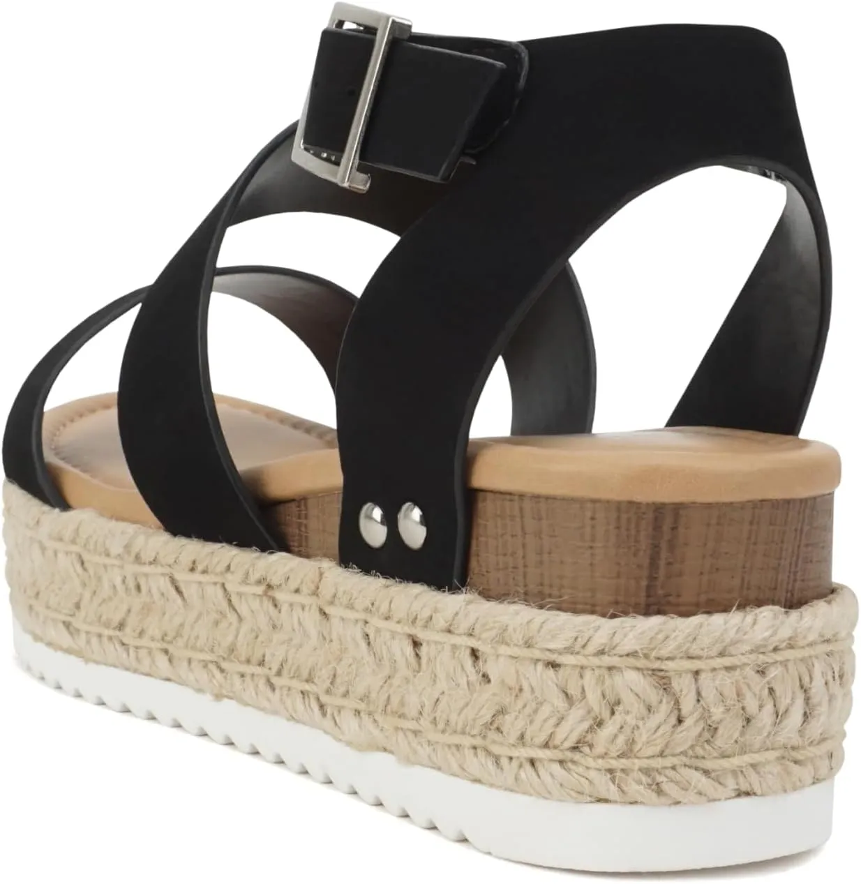 Soda Top Shoe Bryce Open Toe Buckle Ankle Strap Espadrilles Flatform Wedge Casual Sandal