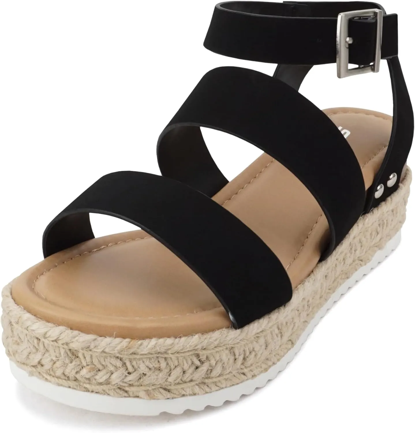 Soda Top Shoe Bryce Open Toe Buckle Ankle Strap Espadrilles Flatform Wedge Casual Sandal