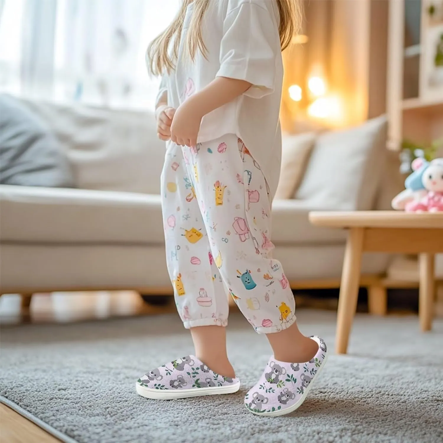 Soft Cozy Slippers for Girls Comfort Warm Home Shoes Cute Animals Print House Slippers Non Slip Plush Slippers Washable for Indoor Outdoor US 9-15