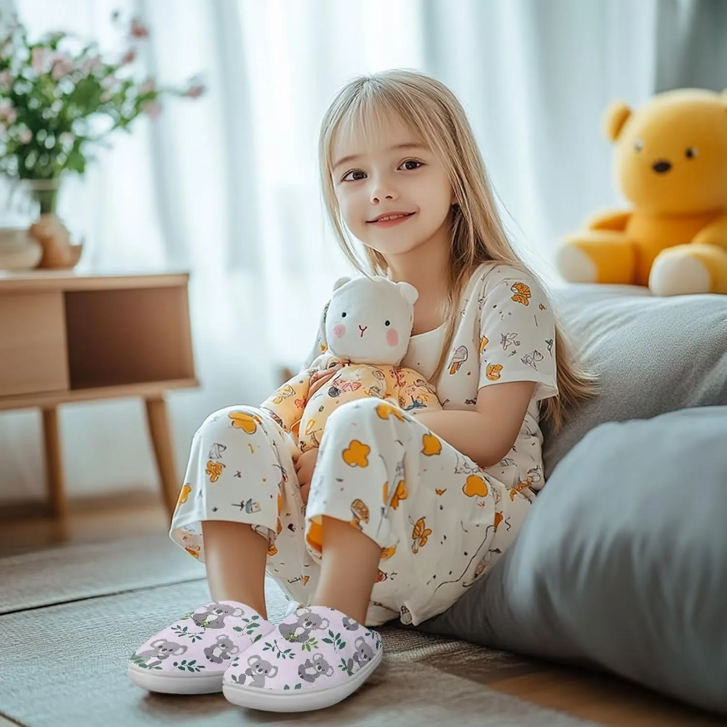 Soft Cozy Slippers for Girls Comfort Warm Home Shoes Cute Animals Print House Slippers Non Slip Plush Slippers Washable for Indoor Outdoor US 9-15