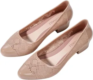Soft Sole Sandals for Women Casual Summer Pointed Toe Closed Toe Mesh Hollow Breathable Shallow Mouth Slip-on Block Heel Medium Heel Pump Shoes