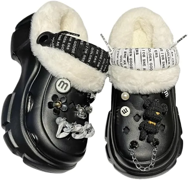 Solid Color Thermal Lined Clogs, Slip On Soft Sole Platform Non-Slip Fuzzy Shoes, Winter Plush Closed Toe Shoes