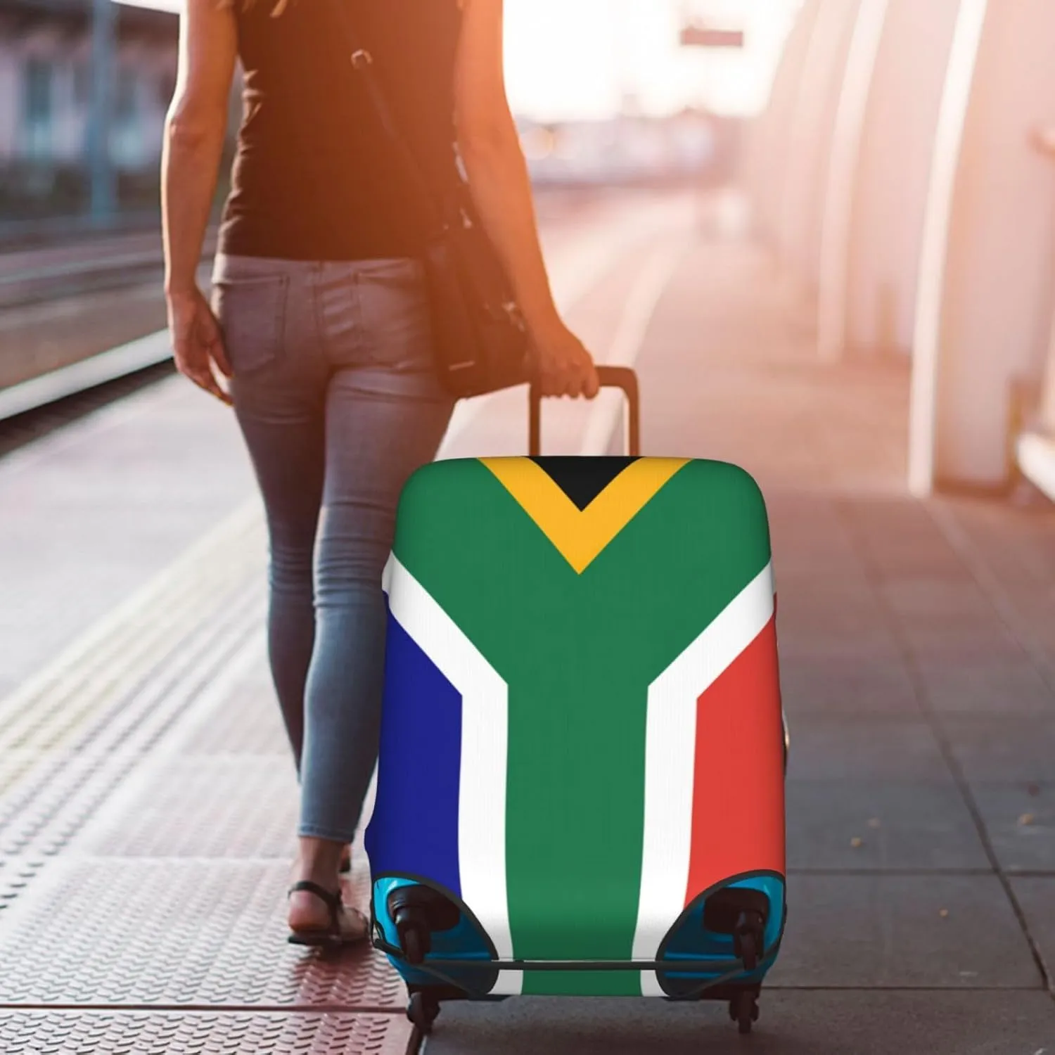 South African Flag Print Luggage Cover For Suitcases, Elastic Travel Bag For Luggage, Stylish Design