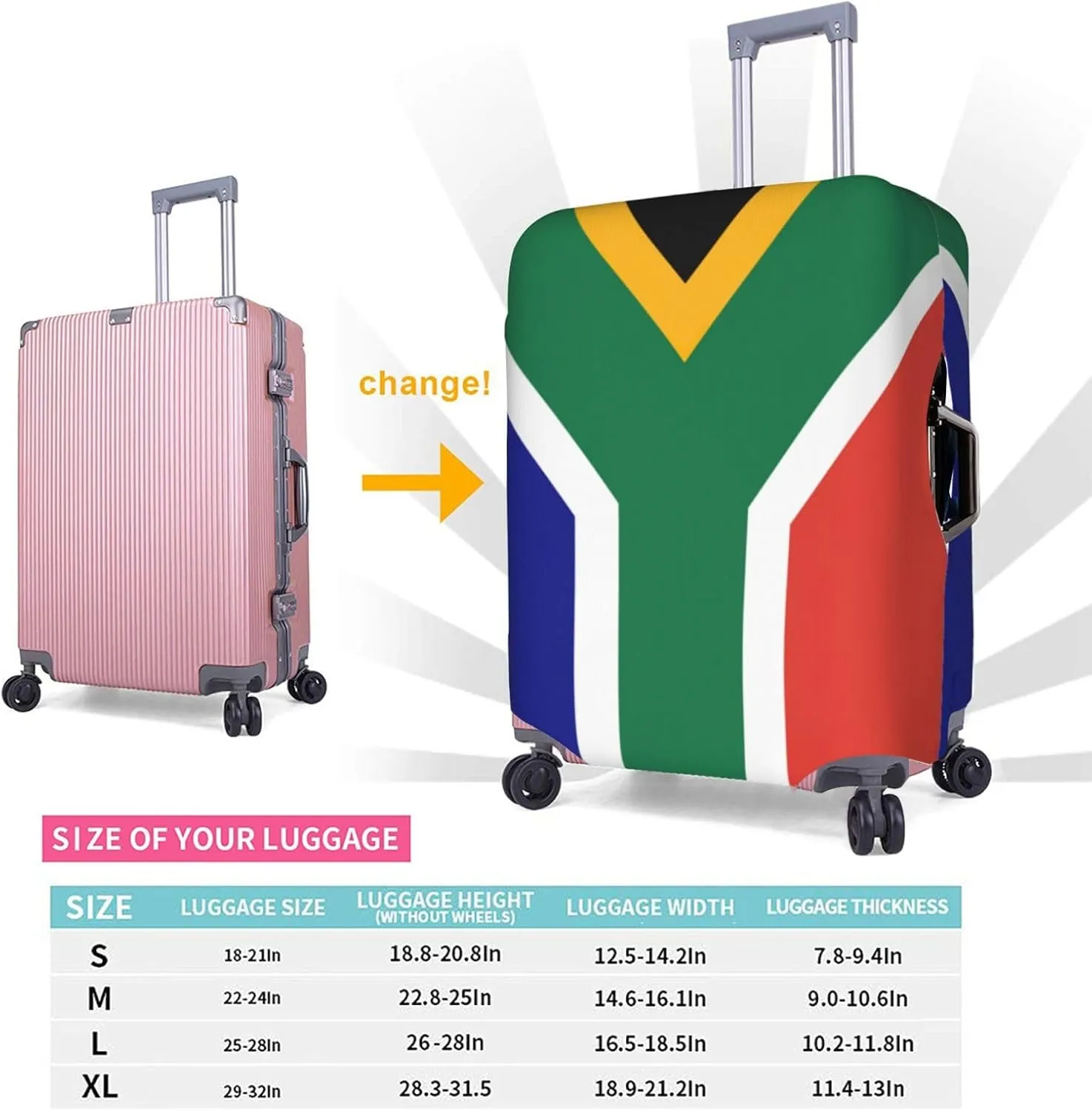 South African Flag Print Luggage Cover For Suitcases, Elastic Travel Bag For Luggage, Stylish Design
