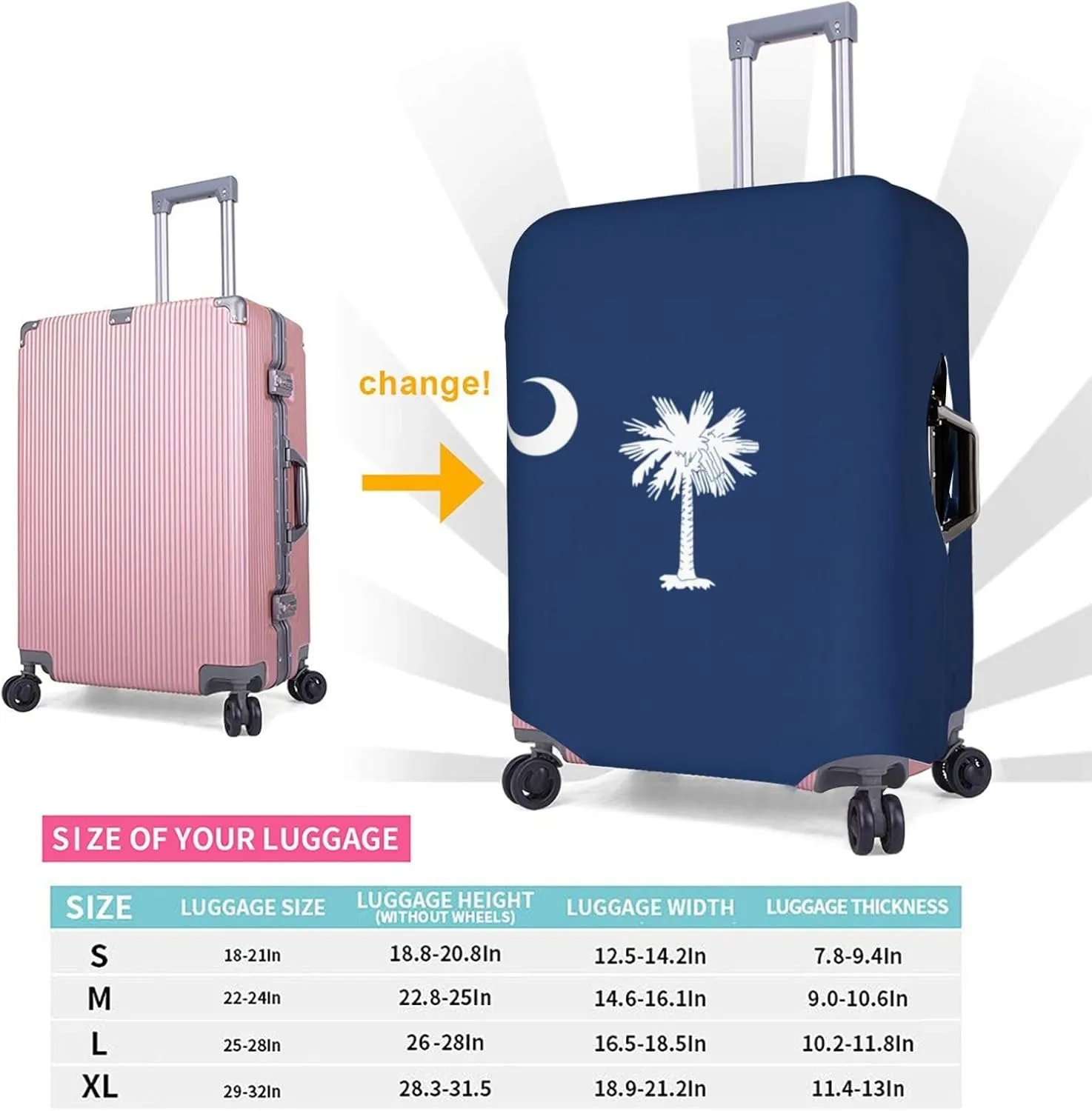 South Carolina Flag Print Luggage Cover For Suitcases, Elastic Travel Bag For Luggage, Stylish Design