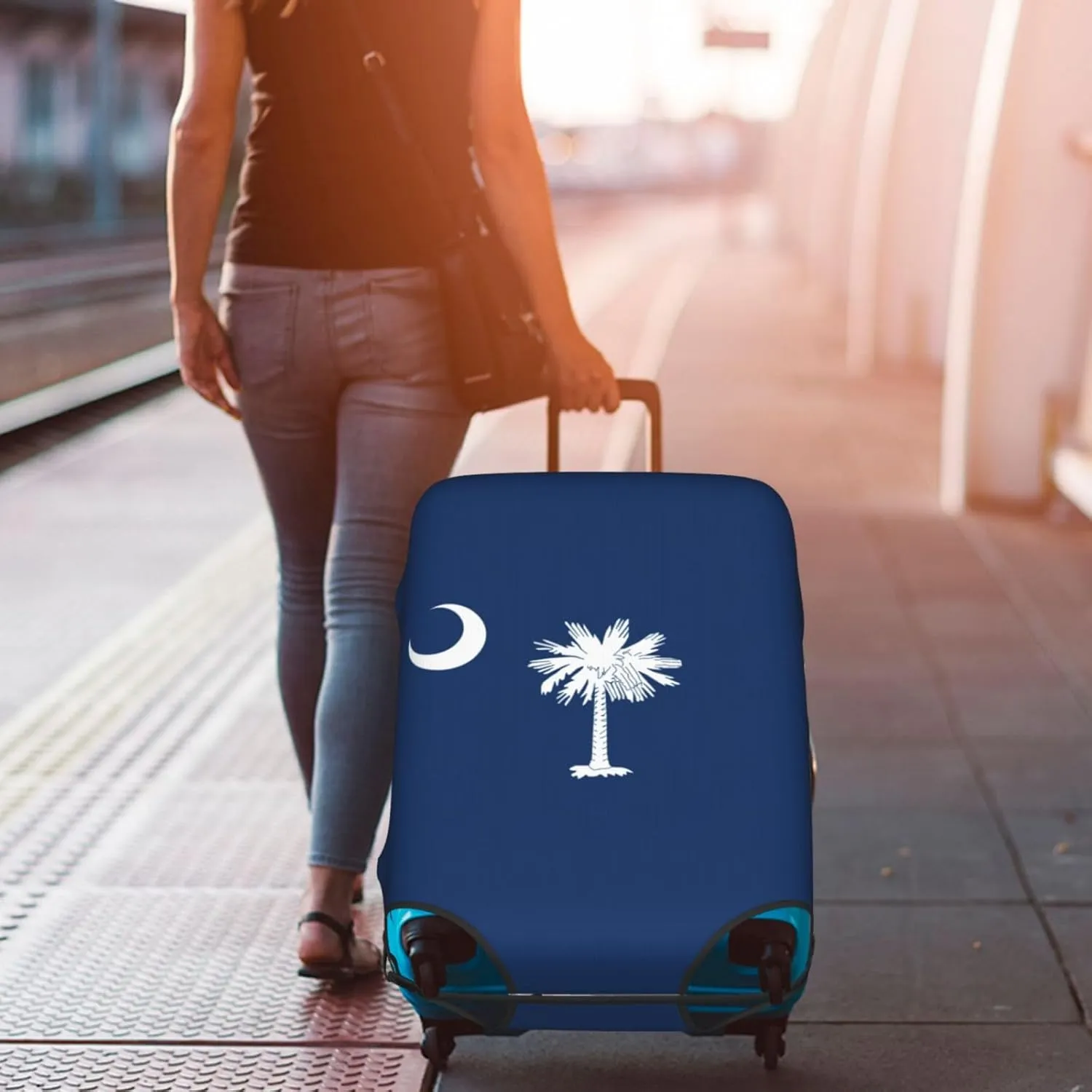 South Carolina Flag Print Luggage Cover For Suitcases, Elastic Travel Bag For Luggage, Stylish Design